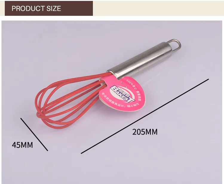 New Design 8 Inch Silicone Stainless Steel Handle Egg Beater Mixer
