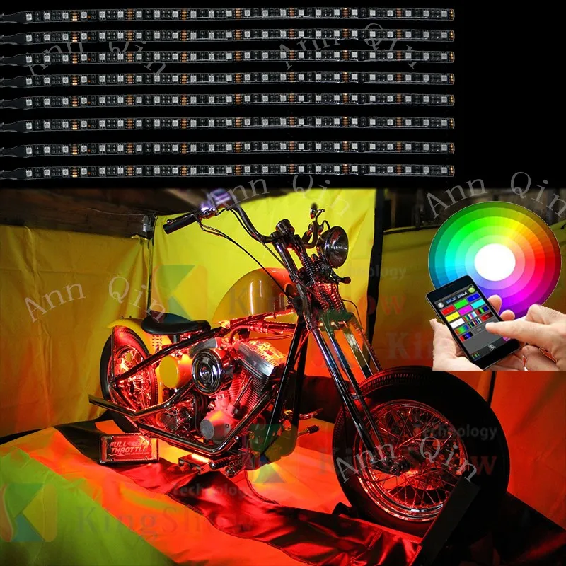 8 PC Advanced Universal Motorcycle Underbody super bright 192LED Multicolor NEON ACCENT Light Kit