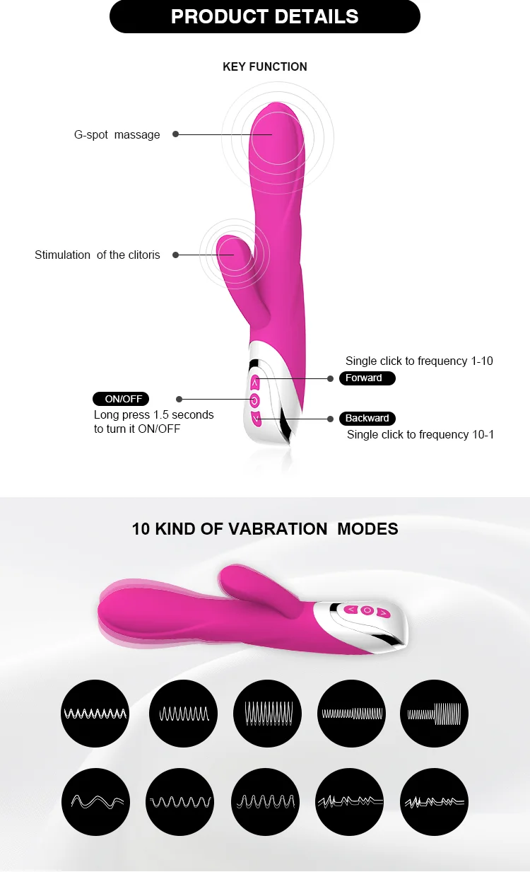 Ρόδινο μασάζ γυναικείων Rechargeable Rabbit Vibrator Double μηχανή δονητών