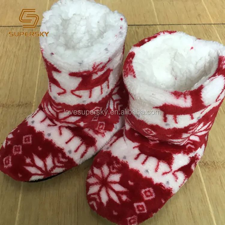 Red PajamaGram Faux Shearling Soft Mens Bootie Slippers