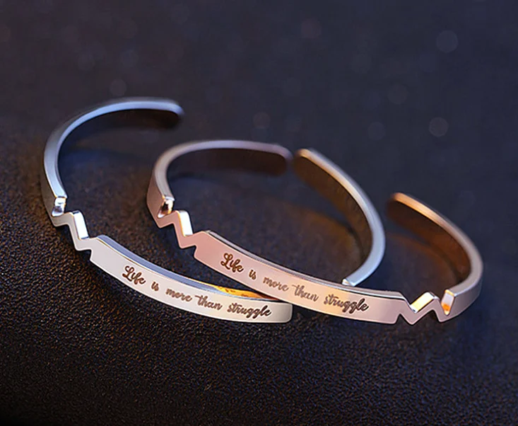 Custom Letter Phrase Message Engraved Open Bangles High Quality