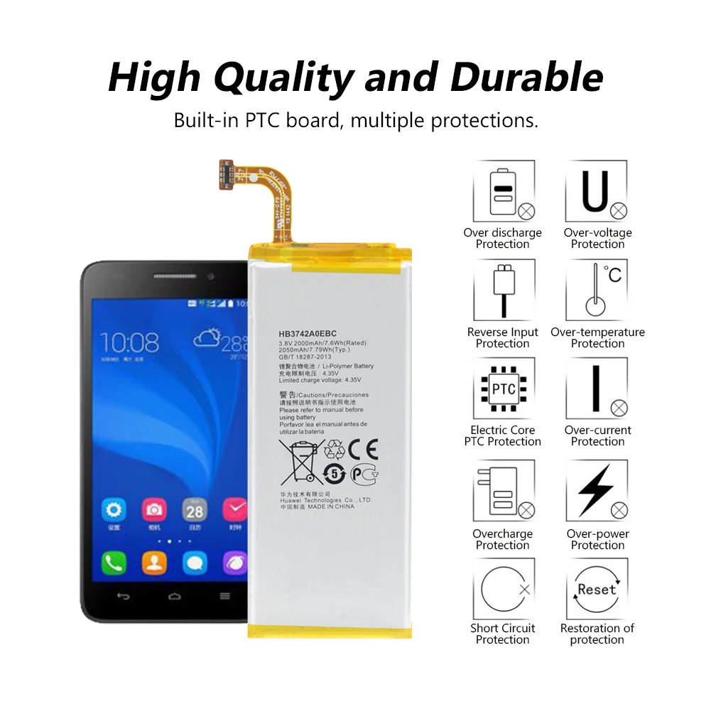 Batteria per Huawei P6 P7 Mini G6 G610 G620 G620S G630 G621 da 2220mAh Polymeri