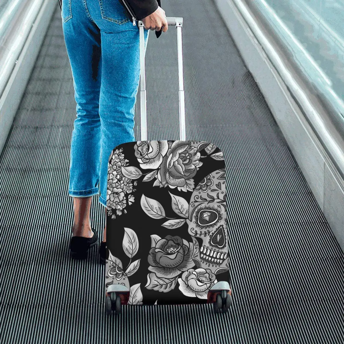 InterestPrint Luggage Cover Floral Skulls Traveling Luggage Cover Polyester Suitcase 20x24 Inch Unisex