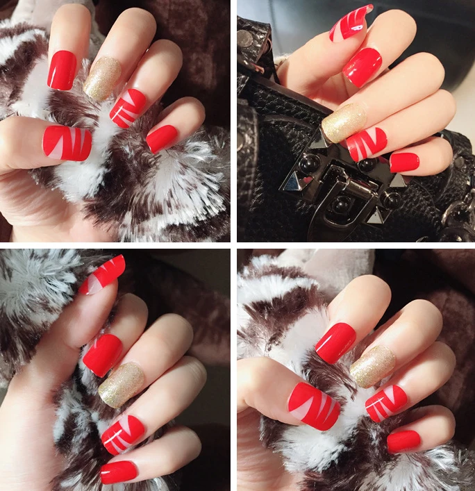 Wholesale fashionable red false nail tips 24pcs/box