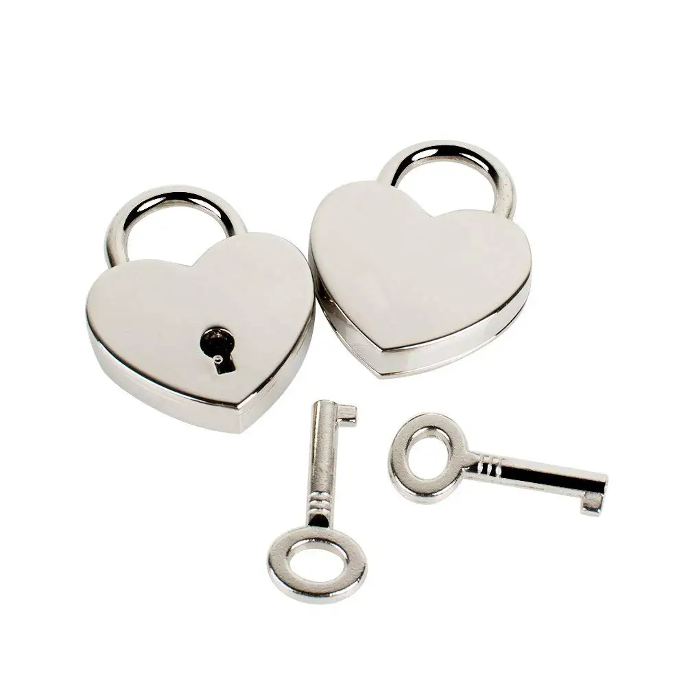 2Pack Heart Shaped Padlock with Key for Jewelry Box Storage Box Diary Book Gold