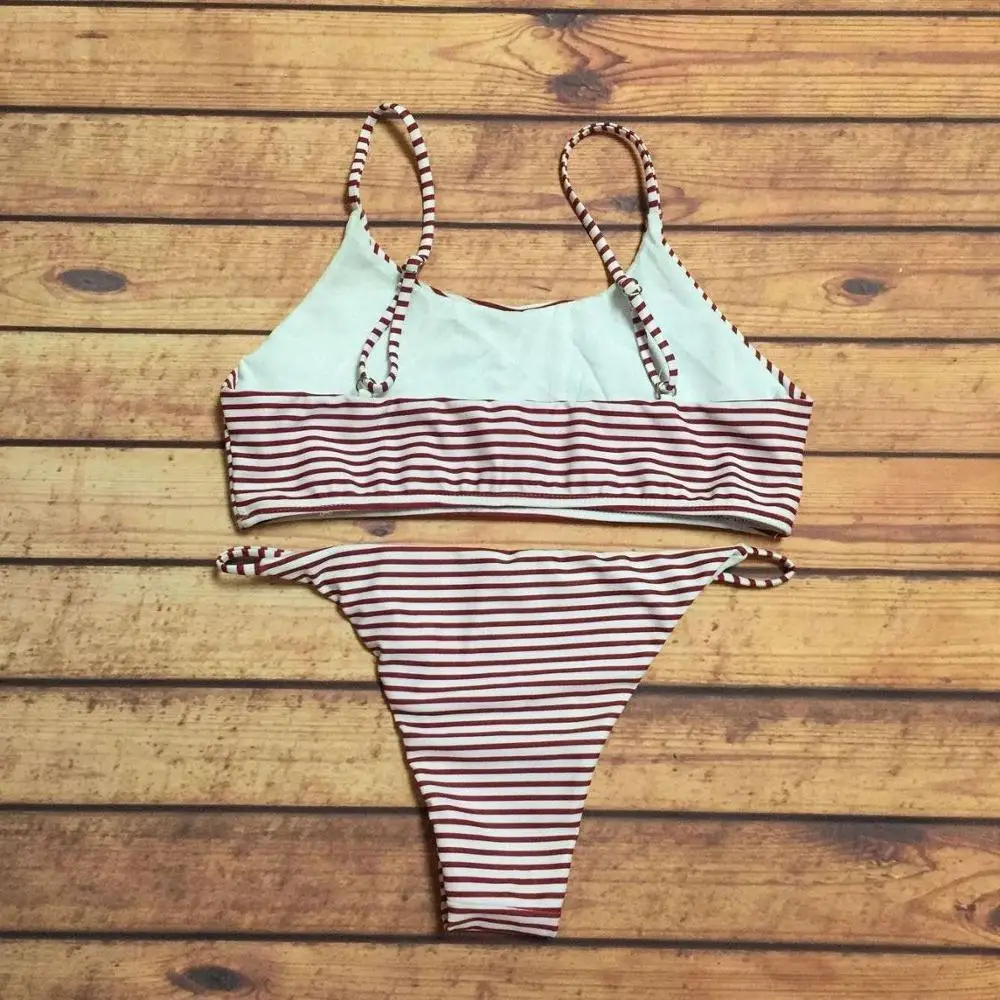 Sexy Women Striped Teen Girl Bikini Set Quilted Swimwear Swimwear