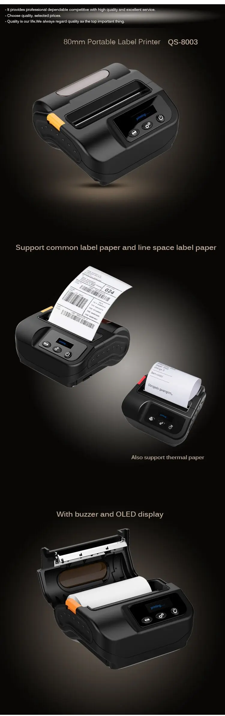80 mm Mini Portable Android Bluetooth Thermal Barcode Label Printer