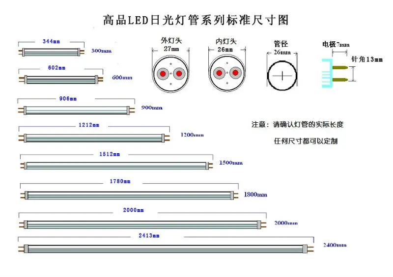 T8 fluorescent tube sizes