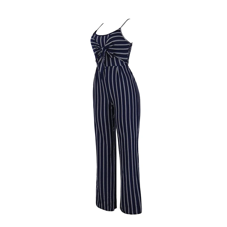 2019 Sexy Sleeveless Womens Jumpsuit Casual Wear Black Suit With White Stripes Ladies Summer Jumpsuit