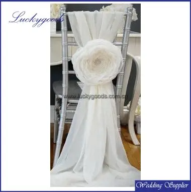 Fancy White Wedding Chair Cover And Chiffon Flower Chair Sashes