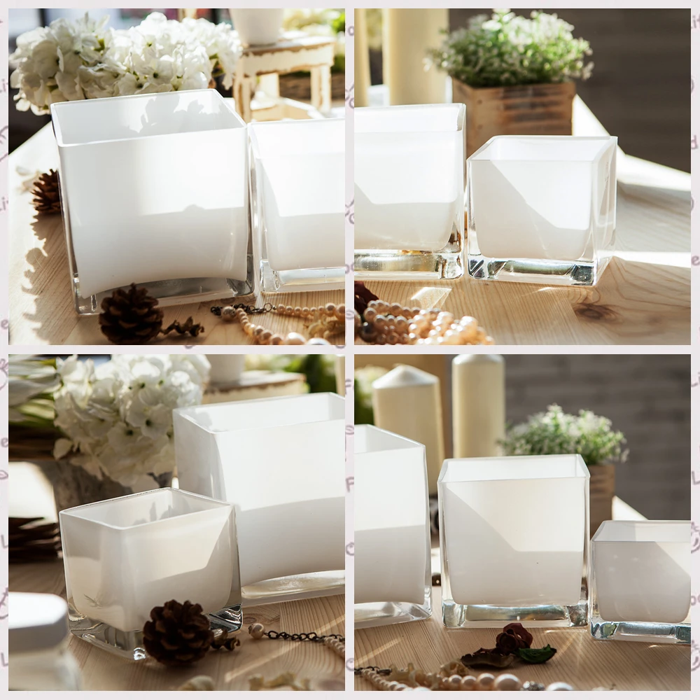 White Square Glass Flower Vases Wholesale, View Square Flower Vases