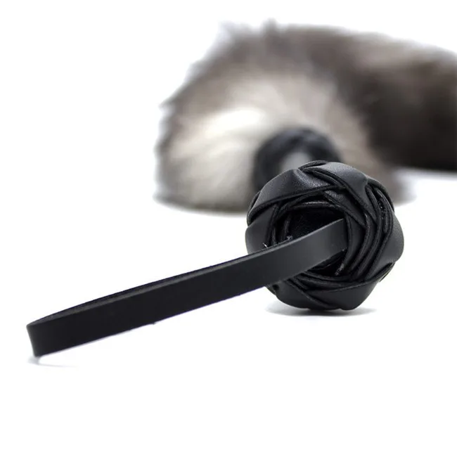 Flirt Toys Fox Tail Feather Whip Sexy Strap Leather Handle Tickler Whips Adult Game Sex Products 6932