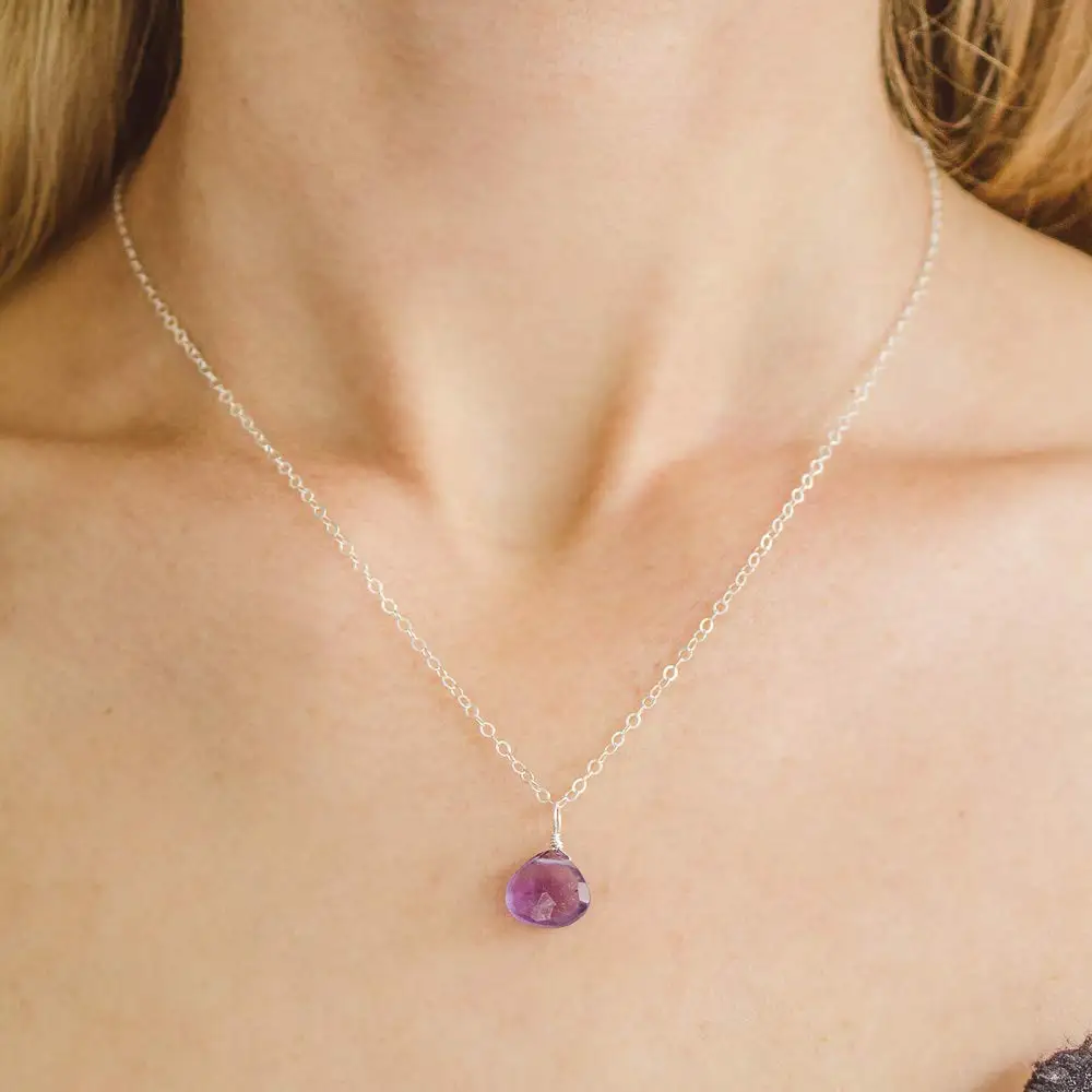 Amethyst teardrop necklace Birthstone Necklace Amethyst Lotus Necklace Amethyst Necklace Lotus Charm Necklace