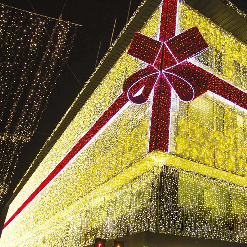 Exterior 3d Giant Led Christmas Lighted Red Bow Sculptures For