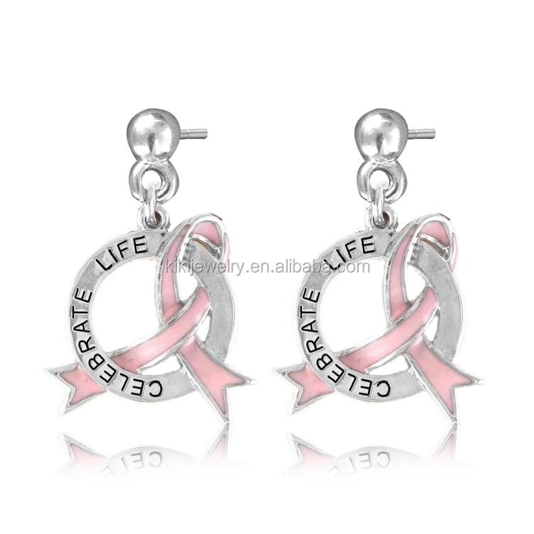 Loodvrij nikkel vrij op maat gemaakte" vieren het leven" borstkanker bewustzijn roze lint oorbellen