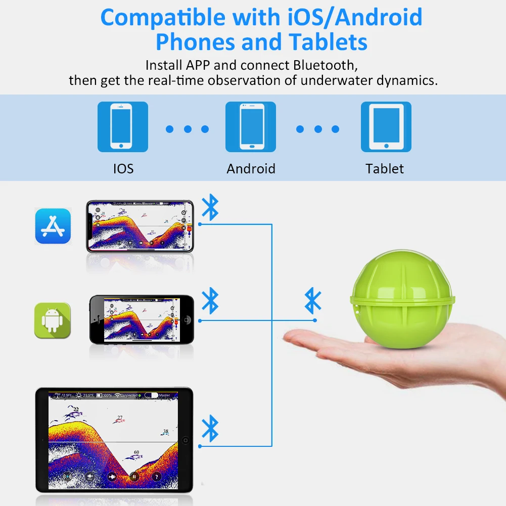 Wireless Underwater Smart Fishfinder Bluetooth Sonar Fish Finder IOS Android Pan 