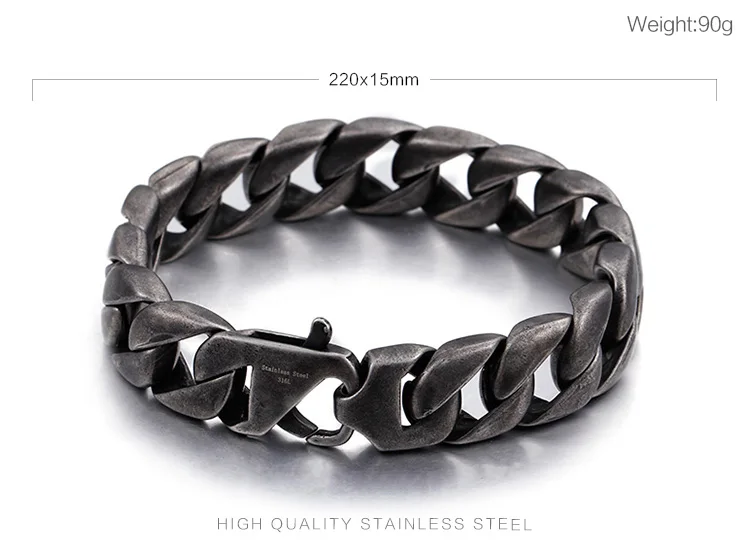 KALEN 316L Stainless Steel Brushed Link Chain Bracelets For Men 22cm Chunky Homme Wrist Bracelets Jewelry