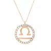 New Products Celestial Zodiac Jewelry Paved Crystal Stone Necklace Round Circle Hollow Disc Charm Necklace Jewelry Feme
