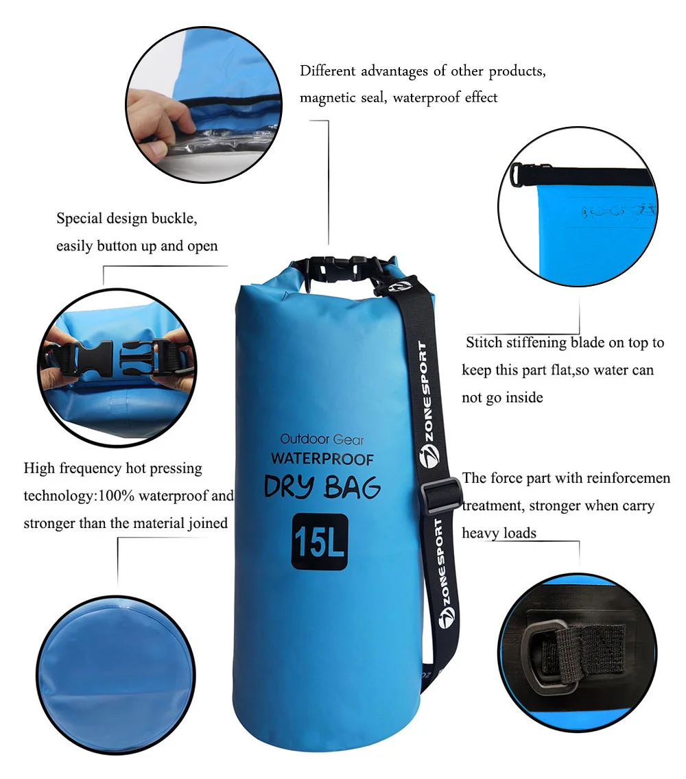10L Roll Top Pvc Dry Bag Waterproof Backpack For Hiking Camping Drifting