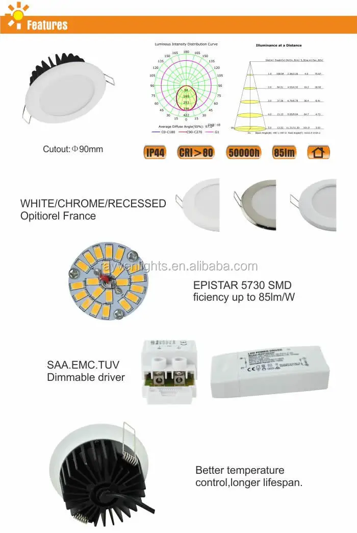 12W cut out 90mm chrome recessed led downlight