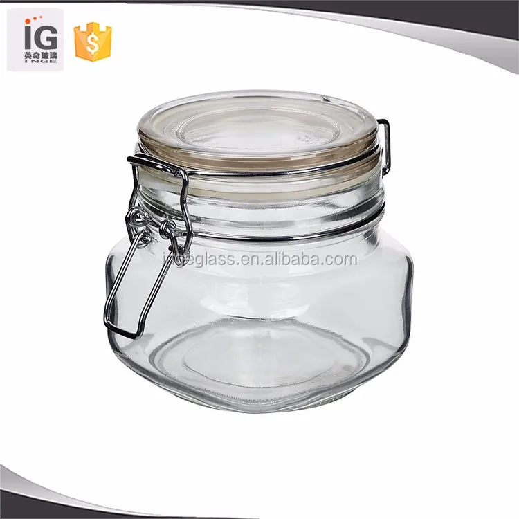 Flip Top Large Glass Jars For Nut,Clear Glass Storage Jar With Clamp