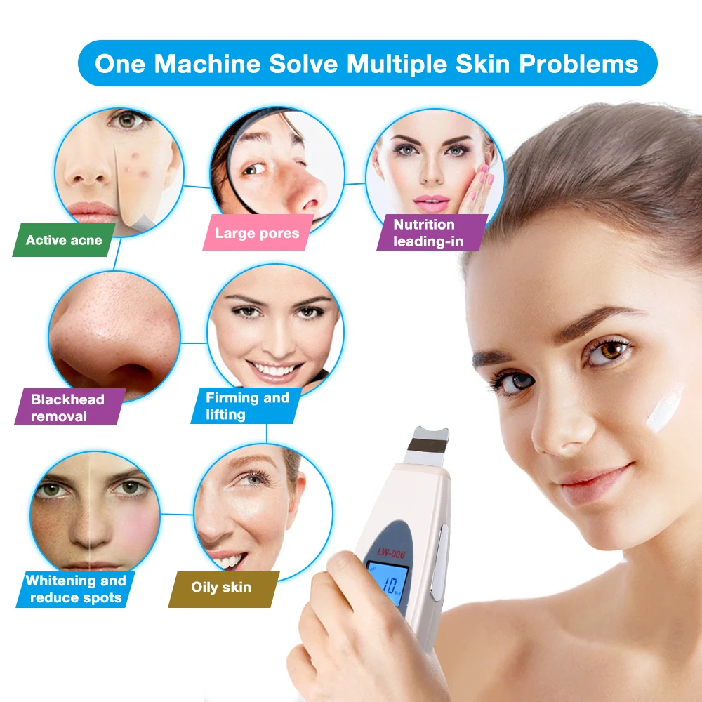 Ultrasonic Skin Scrubber Cleanser Face Cleaning Acne Removal Facial Spa Massager Ultrasound Peeling Clean Tone Lift