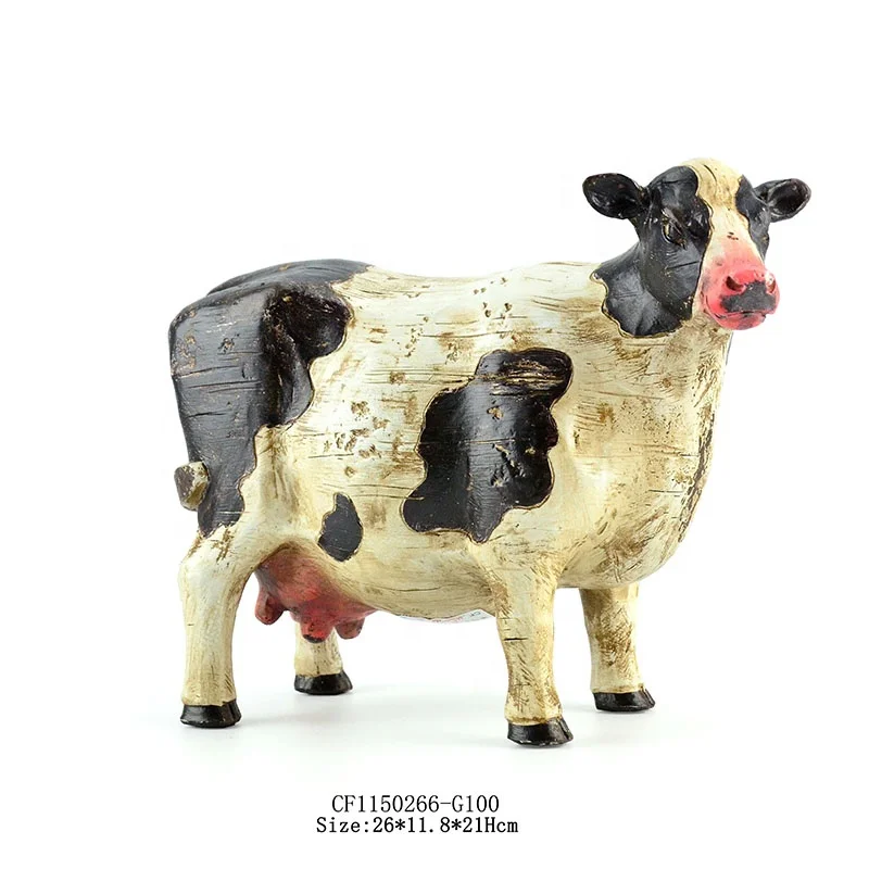 Painted Resin imitate Wood Craft Ornament Gift Animal Sculpture Cow Statue friesian dairy cows details