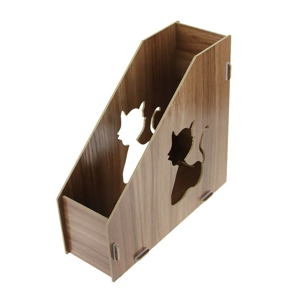 Buy Clobeau DIY Wooden Hollow Cats Creative Desktop File Storage Box ...