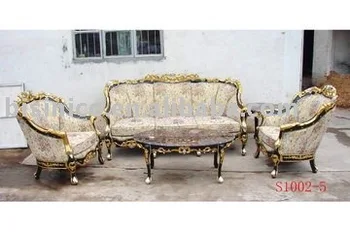 American Clical Living Room Furniture European Antique Sofa Sets Three Seat Double Hand Carved Moq 1set Set Wooden