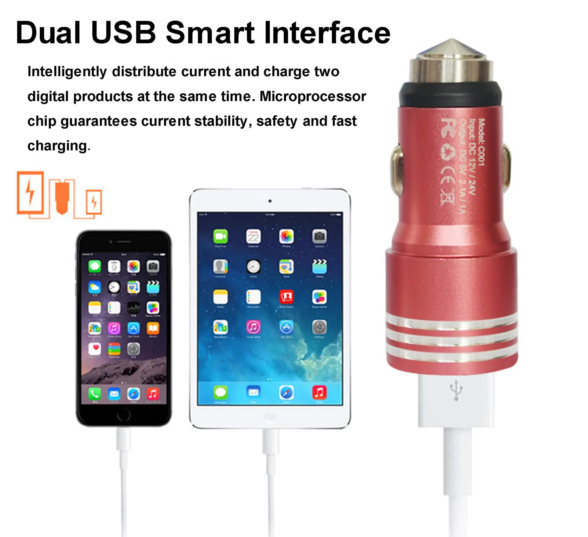 Car Aluminum Ally Fast Charger One To Two Dual Port Usb Mobile Phone
