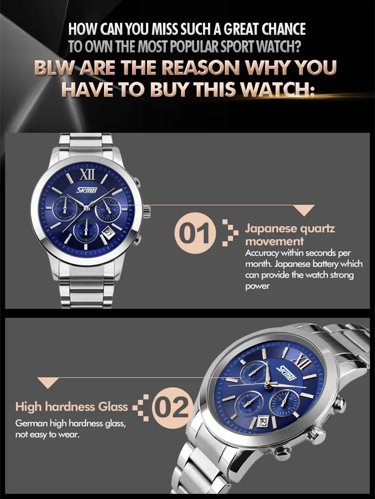 skmei 9097 original fashion waterproof stainless steel  relogio quartz brand watches men luxury