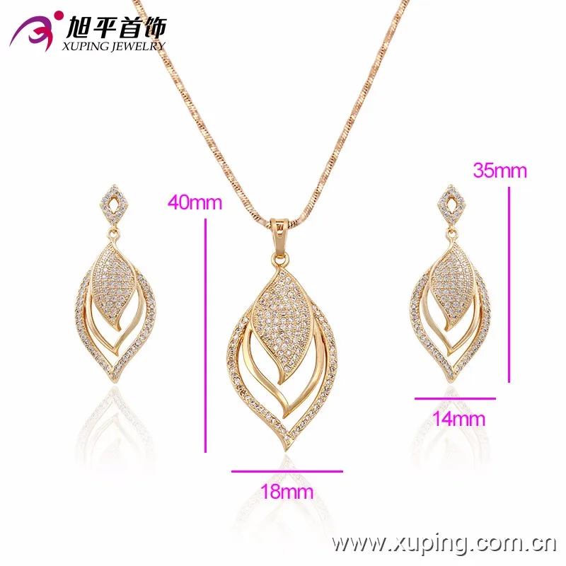 63558 Xuping hot sale Ladies fashion diamond leaf design gold jewelry set