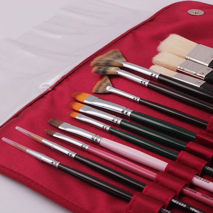 High Grade 13pcs Whole Type Artist Paint Brush Set Fabric Bag Packing
