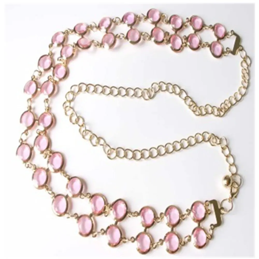 KAKA(TM) Fashion Women Girl Beaded Rhinestone Belt Casual Joker Belt(39.4inch)Pink
