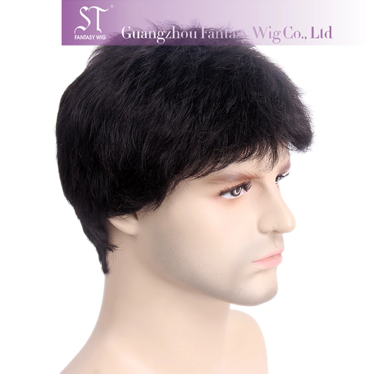 Fantasywig 2017 11inch Classical Type Black Men's Hair Prosthesis Wigs