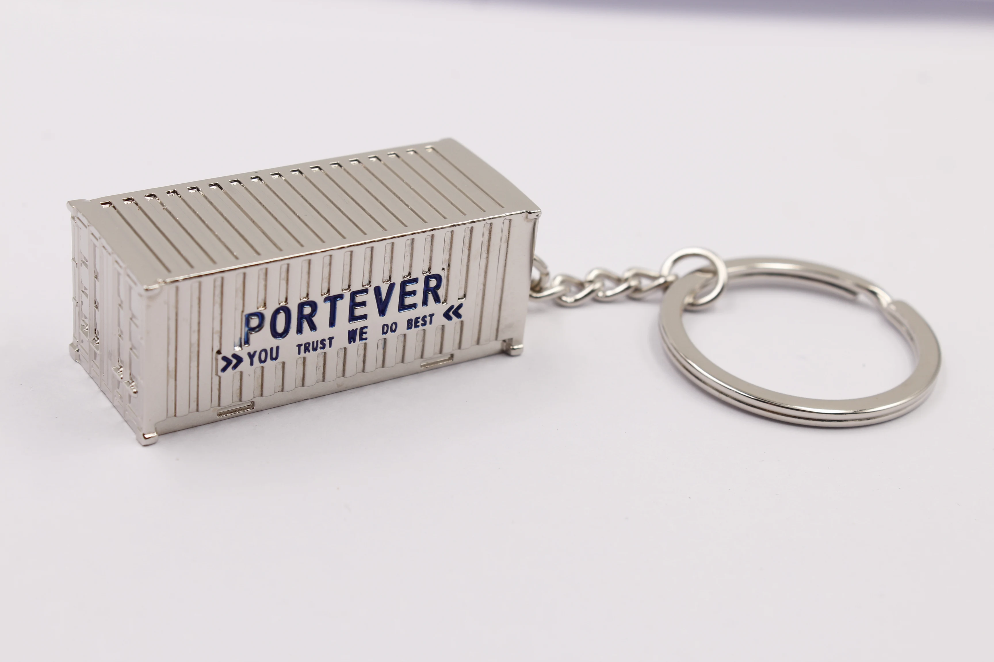 3d Cuboid Container Shape Metal Keychain For Shipping Company Promotion