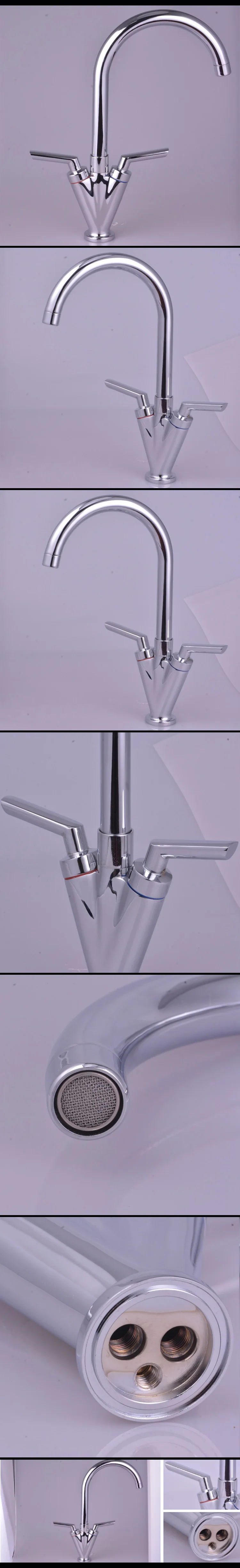 High quality 360 rotate hot and cold chrome dual handle brass kitchen faucets