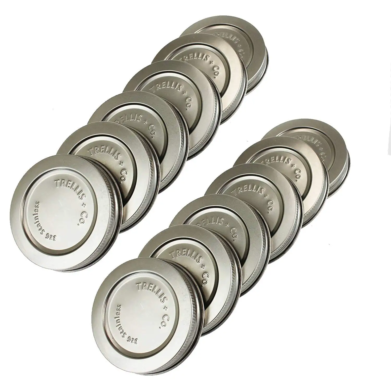 T&Co. STAMPED Stainless Steel Wide Mouth Mason Jar Lids/Tops - Set of 12 - For Pickling, Canning, Storage, Dry Goods - Durable & Rustproof - 316 Stainless