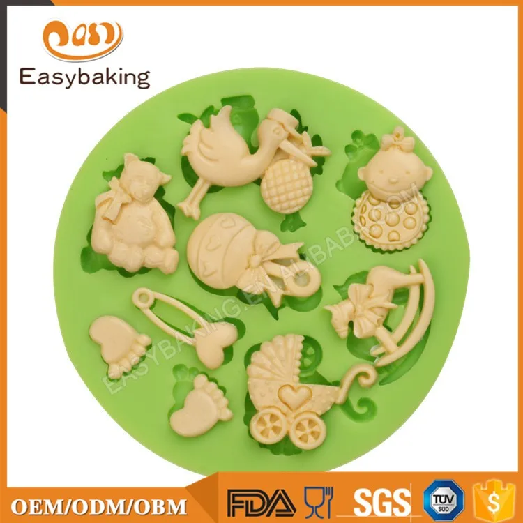 ES-1219 Baby Assortment Silicone Mold for Fondant Cake Decorating 9 Cavities