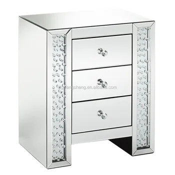 Fostoria Silver Mirrored 3 Drawer Crystal Bedside Table Buy 3