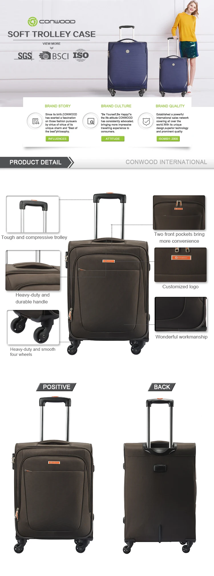 4 wheel soft suitcase