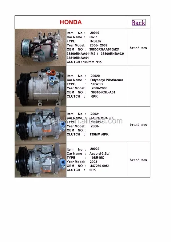 TRF090 / TRSA09 AUTO AC COMPRESSOR for Honda Civic Cars - Coowor.com