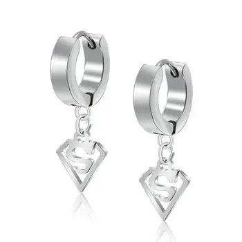 Fashion Stainless Steel Superman Hoop Earring For Women Men Party Fashion Stainless Steel Superman Hoop Earring For Women Men Party Gift Anniversary