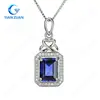blue sapphire gemstone emerald cut pendants 925 silver jewelry for woman