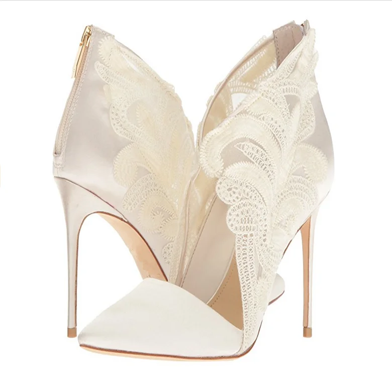 Manufacturer Custom Top Brand Women White Lace Mesh High Heels Bridal