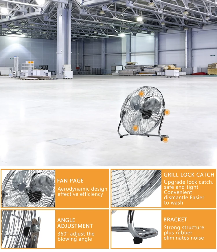 220v Outdoor Powerful Oscillating Floor Fan 18 Inch Metal Large