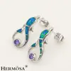 Cute Dolphin 925 Sterling Silver Australian Opal Tanzanite Stud Earring