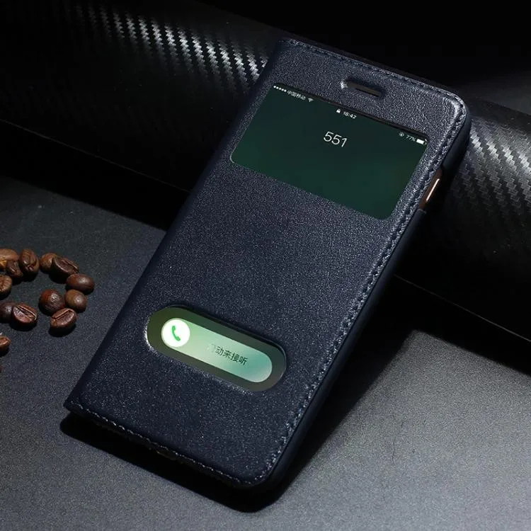 Double Open Window Flip Answer leather Mobile Phone Case For Iphone 6/6s plus 7 7plus