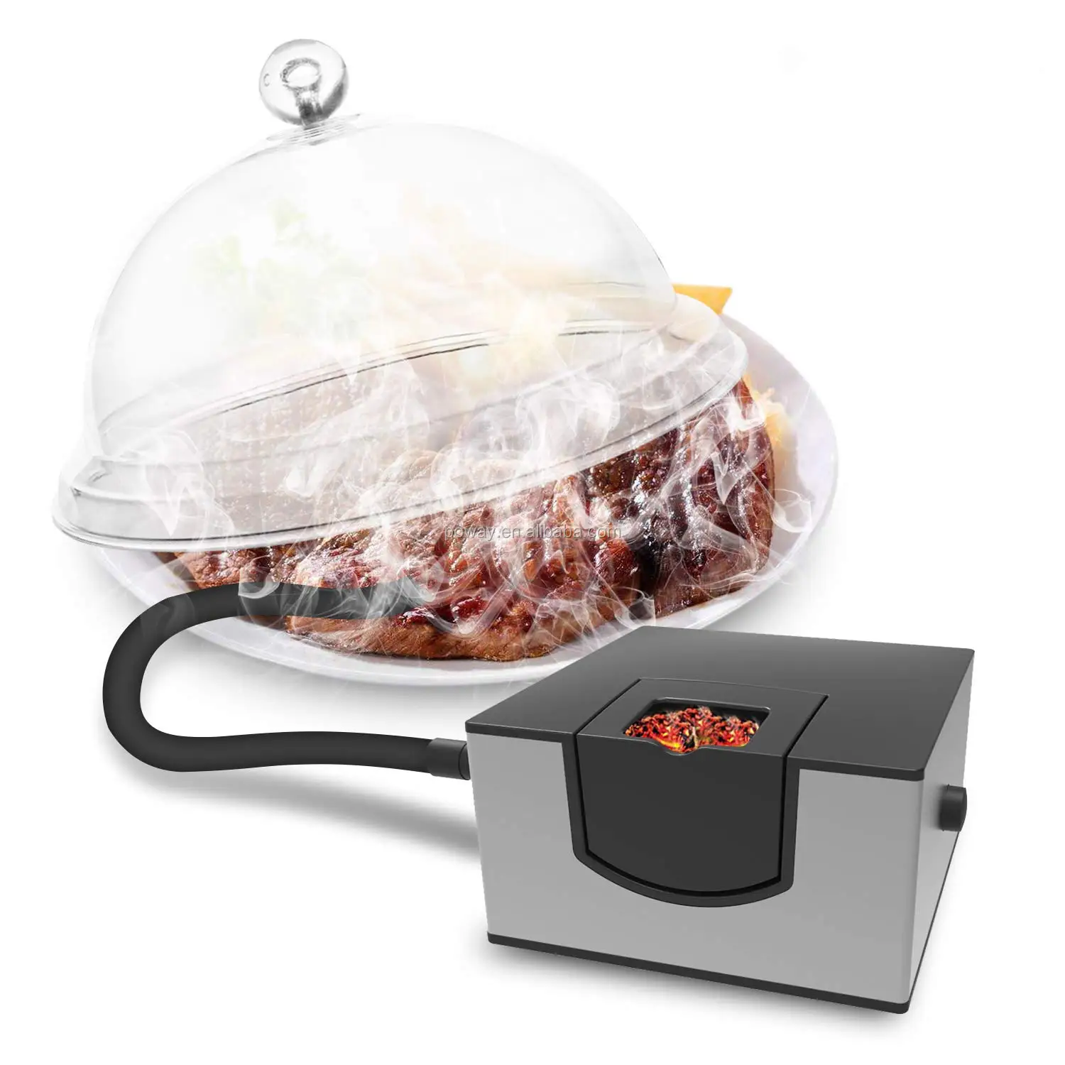 
Poway Portable Mini Smoke Machine 2*AA 3V Battery 1.2W Food Smoking Gun for Home Cooking and Outdoor BBQ (Silver) 