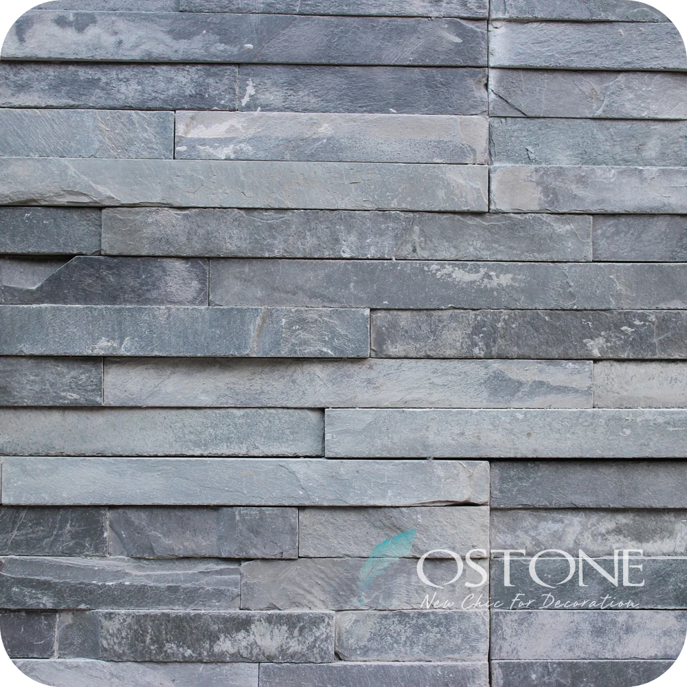 Low Price Decorative Black Slate Rock Outside Wall Cladding For Low Price Decorative Black Slate Rock